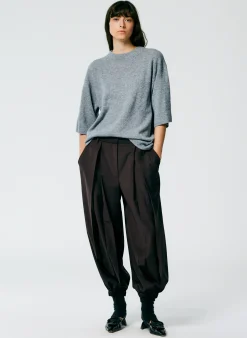 Best Tibi Feather Weight Cashmere Oversized Easy T-Shirt Heather Grey
