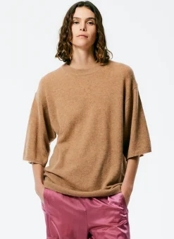 Outlet Tibi Feather Weight Cashmere Oversized Easy T-Shirt Sand