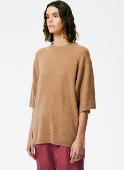 Outlet Tibi Feather Weight Cashmere Oversized Easy T-Shirt Sand