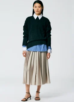 Outlet Tibi Feather Weight Pleated Pull On Skirt Light Tan