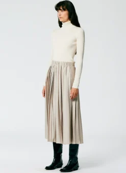 Outlet Tibi Feather Weight Pleated Pull On Skirt Light Tan