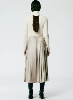 Outlet Tibi Feather Weight Pleated Pull On Skirt Light Tan
