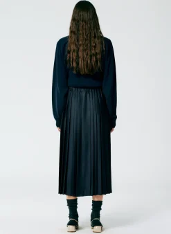 Best Tibi Feather Weight Pleated Pull On Skirt Navy