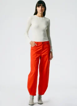 Online Tibi Feather Weight Ribbed Crewneck Pullover Sweater Off White
