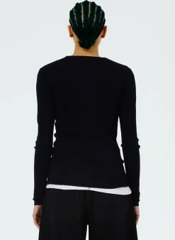 Online Tibi Feather Weight Ribbed Crewneck Pullover Sweater Navy