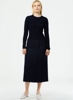 Online Tibi Feather Weight Ribbed Crewneck Pullover Sweater Navy