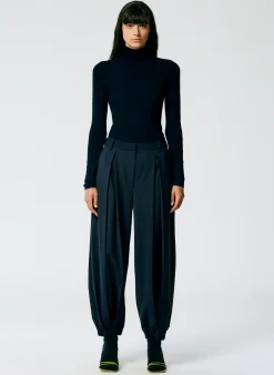 Best Tibi Featherweight Ribbed Sweater Turtleneck Pullover Navy