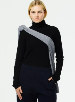Tibi Featherweight Ribbed Sweater Turtleneck Pullover Black