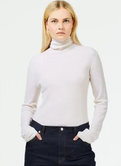 Clearance Tibi Featherweight Ribbed Sweater Turtleneck Pullover Off White