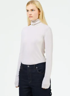 Clearance Tibi Featherweight Ribbed Sweater Turtleneck Pullover Off White