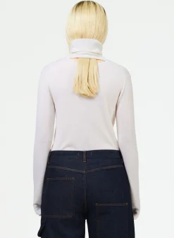 Clearance Tibi Featherweight Ribbed Sweater Turtleneck Pullover Off White