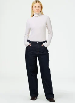Clearance Tibi Featherweight Ribbed Sweater Turtleneck Pullover Off White
