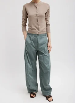 Tibi Garment Dyed Silky Cotton Sid Pant Green Limestone