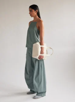 Tibi Garment Dyed Silky Cotton Sid Pant Green Limestone