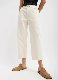 Outlet Tibi Garment Dyed Stretch Twill Cropped Newman Jean Ivory