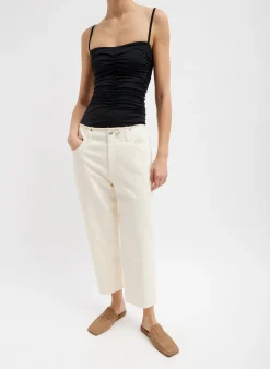 Outlet Tibi Garment Dyed Stretch Twill Cropped Newman Jean Ivory