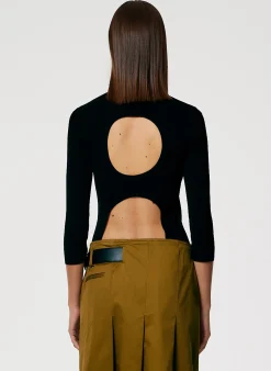Best Tibi Giselle Stretch Sweater Circle Openback Pullover Black