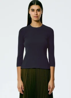 Best Tibi Giselle Stretch Sweater Circle Openback Pullover Navy Fog