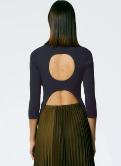 Best Tibi Giselle Stretch Sweater Circle Openback Pullover Navy Fog