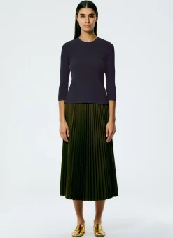 Best Tibi Giselle Stretch Sweater Circle Openback Pullover Navy Fog