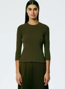 Discount Tibi Giselle Stretch Sweater Circle Openback Pullover Wood