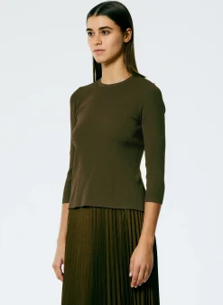 Discount Tibi Giselle Stretch Sweater Circle Openback Pullover Wood