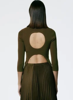 Discount Tibi Giselle Stretch Sweater Circle Openback Pullover Wood