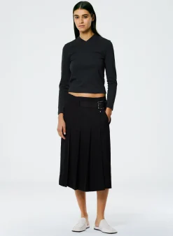 Clearance Tibi Grain De Poudre Wide Pleat Wrap Skirt Black
