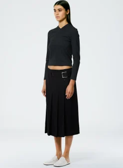 Clearance Tibi Grain De Poudre Wide Pleat Wrap Skirt Black