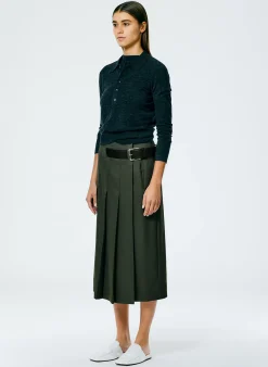 New Tibi Grain De Poudre Wide Pleat Wrap Skirt Grey Pine