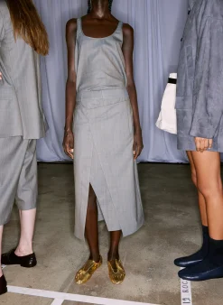 Best Tibi Grant Crossdye Suiting Wrap Trouser Skirt Grey Multi