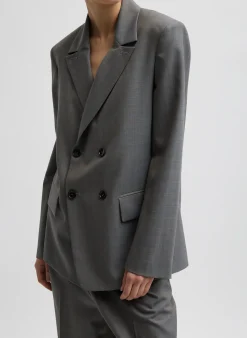 Outlet Tibi Grant Suiting Double Breasted Blazer Grey Multi