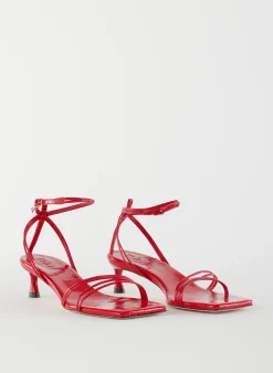 Tibi Harper Naplack Sandal Cherry Red