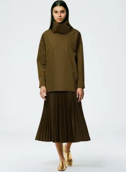 Tibi Italian Sporty Nylon Cowl Neck Top Wood