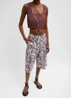 Online Tibi Italian Sporty Nylon Cropped Square Neck Top Cinnamon