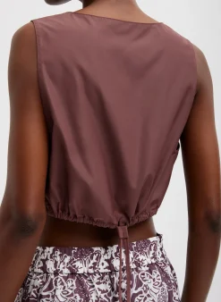 Online Tibi Italian Sporty Nylon Cropped Square Neck Top Cinnamon