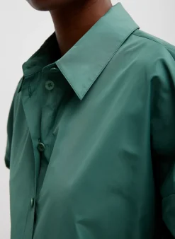 Online Tibi Italian Sporty Nylon Shirt With Cocoon Back Dark Hunter Green