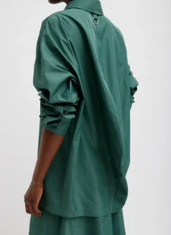 Online Tibi Italian Sporty Nylon Shirt With Cocoon Back Dark Hunter Green