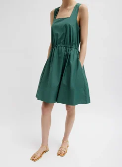 New Tibi Italian Sporty Nylon Short Tank Dress Dark Hunter Green
