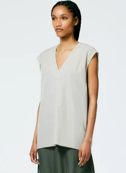 Tibi Italian Sporty Nylon Sleeveless V-Neck Top Ash