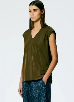 Sale Tibi Italian Sporty Nylon Sleeveless V-Neck Top Wood