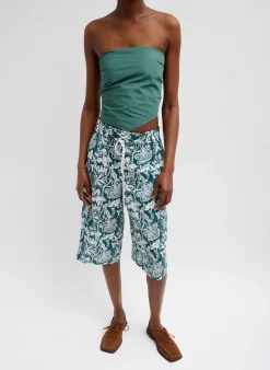 New Tibi Italian Sporty Nylon Strapless Bandeau Dark Hunter Green