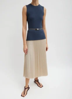 Discount Tibi Italian Sporty Nylon Sunray Pleated Pull On Skirt Ash