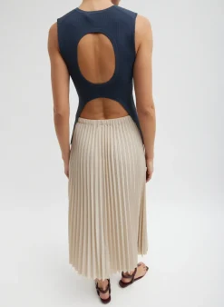 Discount Tibi Italian Sporty Nylon Sunray Pleated Pull On Skirt Ash