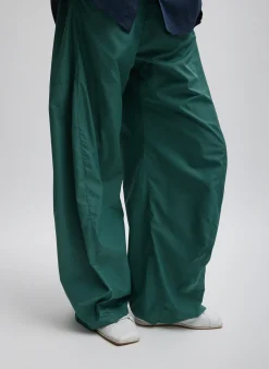 Clearance Tibi Italian Sporty Nylon Winslow Pant Dark Hunter Green