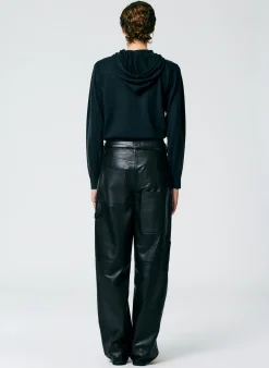 Clearance Tibi Leather Slouchy Carpenter Pant Black
