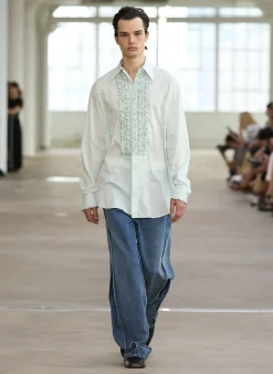 New Tibi Light Weight Cotton Nylon Easy Tuxedo Shirt Mint