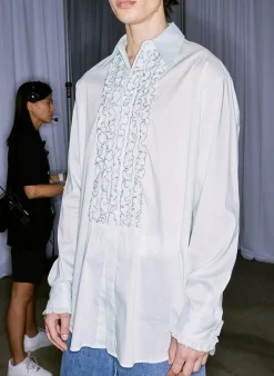 New Tibi Light Weight Cotton Nylon Easy Tuxedo Shirt Mint