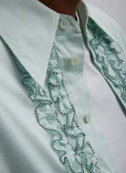 New Tibi Light Weight Cotton Nylon Easy Tuxedo Shirt Mint