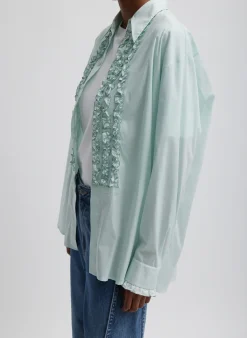 New Tibi Light Weight Cotton Nylon Easy Tuxedo Shirt Mint